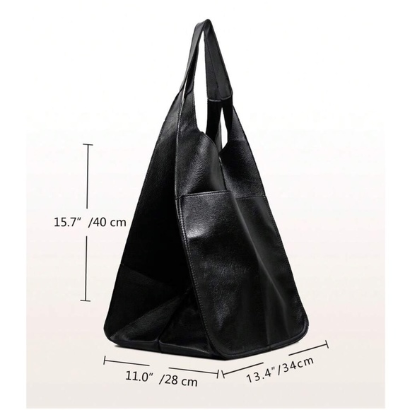 RESERVED - Luxe Vegan Leather Minimalist Oversized Tote Bag - Picture 11 of 12
